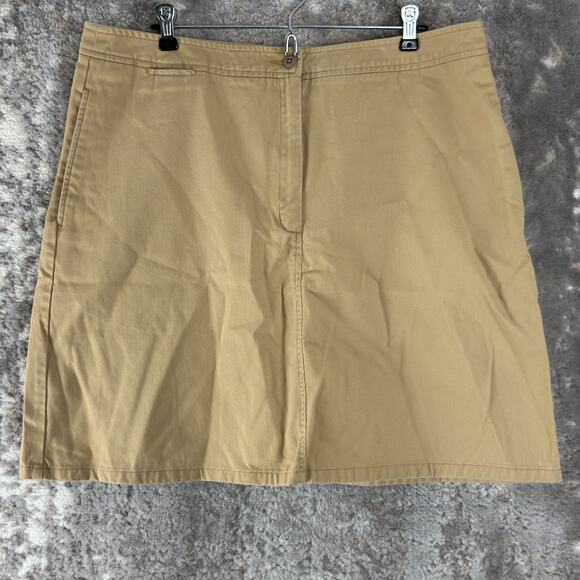 LL Bean Plus Size 18 Casual A Line Mini Skirt Brown Button Zip Cotton - Picture 1 of 10